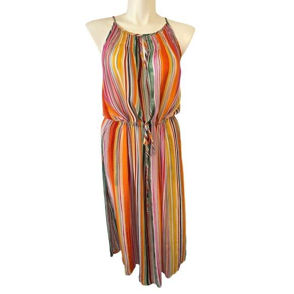 VTG Inspired Velvet Graham & Spencer Maxi Dress XL Rainbow Stripe Summer - Picture 1 of 9
